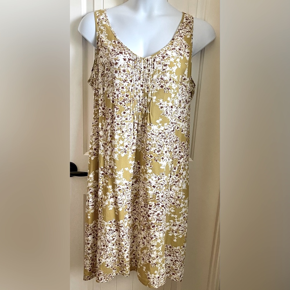 J. Jill Sleeveless A Line Pleated Neckline Midi Length Floral Dress, Size 18